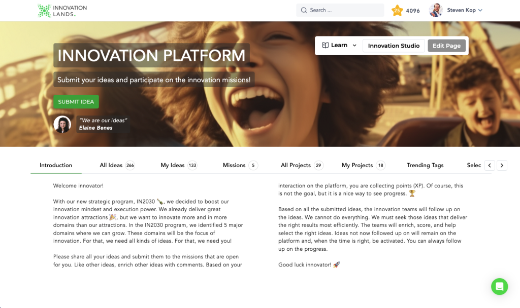 Innovation platform for submitting and sharing ideas.